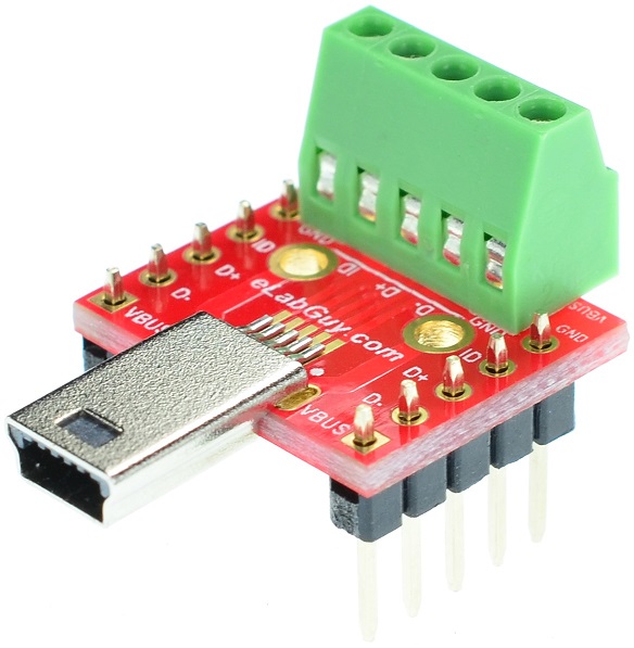 mini USB Type B Male Plug Breakout Board